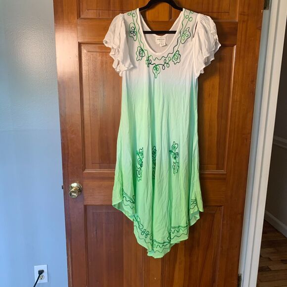 Ashley Taylor Dress Womens 1x Green Ombre Cold Shoulder Flowy Maxi Boho Festival - Picture 1 of 7